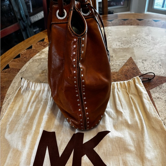 Michael Kors Brown Leather Studded Tote • Soft Leather • MK Charm - Picture 3 of 9